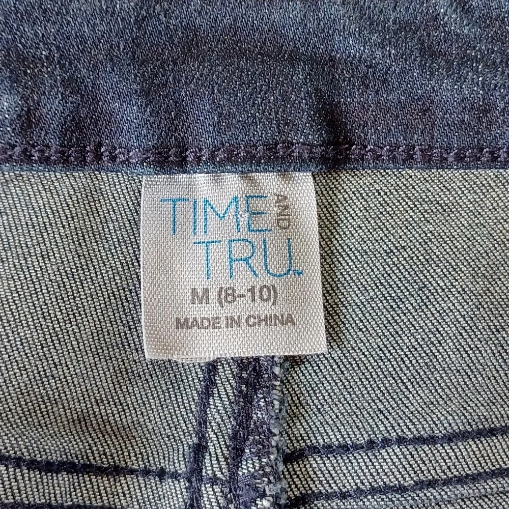 Time and True Pull On Jeans Womens M 8-10 Dark Wash Denim Faux Fly Stretch Pants